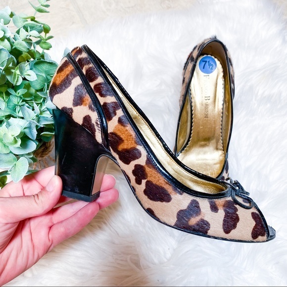 2/$20 Franco Barbieri Leopard Haircalf Peep-Toe - Picture 1 of 10
